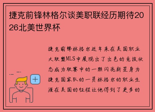 捷克前锋林格尔谈美职联经历期待2026北美世界杯